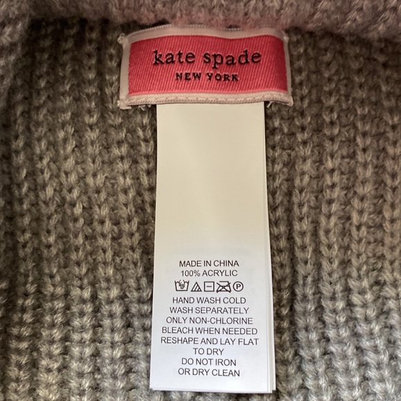 Kate Spade Bow Beanie Rib Knit Hat Gray One Size NEW - Picture 6 of 9